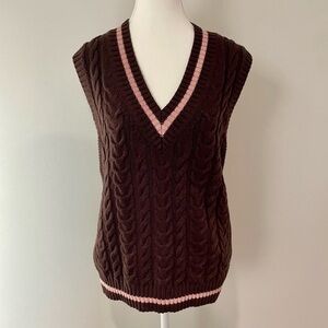 Aritzia Sunday Best Winston Sweater Vest Cable Knit Brown and Pink Preppy XXS